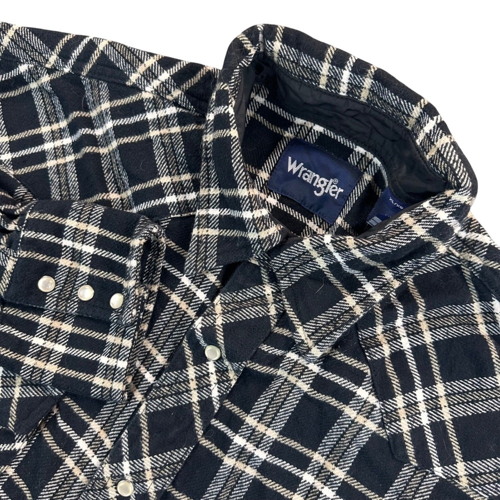 Wrangler Men's XL Heavyweight Black Brushed Plaid Flannel Pearl Snap Shirt Rodeo
